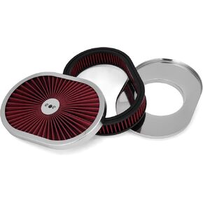 Oval Air Cleaner Filter Assembly Kit with Flow Compatible with GMC Chevy Ford Chrysler Dodge V8 Thru Lid Carburetor 5-1/8" Carb Neck High Flow 12"x2" Black in Kuwait