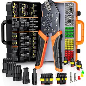 Ratchet Crimping Tool Kit with Crimper,18–14 AWG Wire Crimper, IP67 Waterproof Automotive Electrical Connectors 1/2/3/4/5 Pin & Terminal Removal Tools for Motorcycle, Marine, Boat in Kuwait