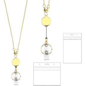 مجموعة 3 في 1 من Satrry أسلاك ذهبية قابلة للسحب لشارات الهوية، سلسلة قلادة كروز لطيفة مع حامل لبطاقة الهوية، سلسلة مشبك بكرة مقاومة للماء للمعلمات (متباعدة بشكل وثيق) in Kuwait