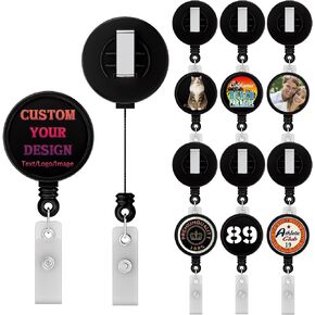 بكرة شارة مخصصة مع مشبك، بكرة شارة شخصية قابلة للسحب مع شعارك/صورتك/نصك، حامل شارة اسم للممرضات والمعلمين وعمال المكاتب، عبوة من 10 إلى 100 (أسود) in Kuwait