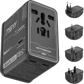 Universal Travel Adapter, 75W GaN International Power Adapter with 3 USB C and 1 USB A, All in One Travel Plug Adapter, Worldwide Outlet Wall Charger Converter for EU US UK AU 200+ Countries. in Kuwait