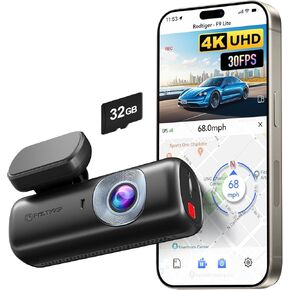 REDTIGER 4K Dash Cam Front, ADAS, Built-in WiFi GPS, Mini Hidden Dash Camera for Cars with G Sensor, 24H Parking Monitor, Free 32GB Memory Card, APP Control, Loop Recording, Night Vision (F9 Lite) in Kuwait