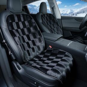 Warm Plush Car Seat Cushion 2 Pack for Front Seats, Universal Fit Auto Seat Cover Pad, Wear-Resistant Car Interior Seat Protector, Autumn Winter Warmth, Black Checkered Design in Saudi Arabia