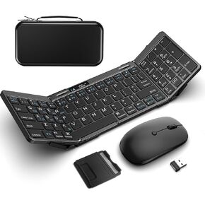 Foldable Keyboard and Mouse, EDJO Folding Wireless Keyboard Mouse with Portable Case, 2.4G Wireless & Bluetooth, USB-C Rechargeable Keyboard Mouse for Windows, Mac OS, iOS, Android in Kuwait