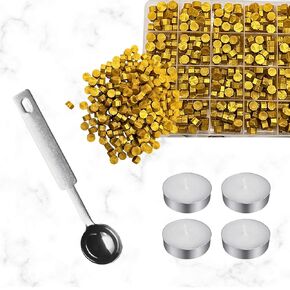 طقم خرز ختم الشمع الذهبي الملكي من xxxHOLIC - 400 خرزة، ملعقة من الفولاذ المقاوم للصدأ، 4 شموع | مجموعة المبتدئين للرسائل والدعوات والهدايا والحرف اليدوية in Kuwait