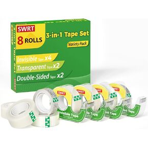 شريط SWRT لتغليف الهدايا، 8 لفات مع موزعات، يتضمن شريطًا غير مرئي، وشريطًا مزدوج الجوانب وشريطًا شفافًا، وشريط تغليف هدايا متنوع، للمنزل والمكتب والمدرسة والعطلات in Kuwait