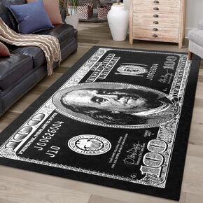 Money Runner Rug for Living Room Black and White 100 Dollar Bill Rugs Modern Entryway Rug for Hollway Non-Slip Runner Rug for Bedroom Office Kitchen Washable Décor Cash Art Carpet 24"x59" in Saudi Arabia