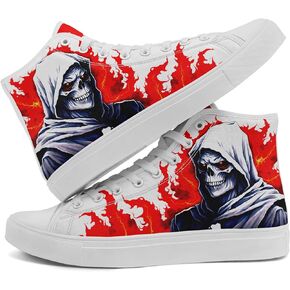 High Top Canvas Sneakers with Skull Floral, Lightweight Casual Walking Goth Shoes for Streetwear Skate Travel in Kuwait
