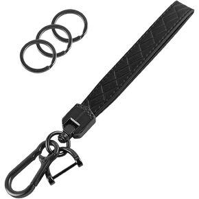 سلسلة مفاتيح معصم السيارة، حامل سلسلة مفاتيح جلدية للسيارة مع حلقة على شكل حرف D مضادة للفقد، حلقة مفاتيح قابلة للدوران 360 درجة، ملاءمة عالمية (أسود) in Kuwait