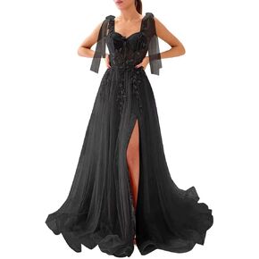 Dymaisei Appliques Tulle Prom Dresses Spaghetti Straps Formal Dresses with Slit Sweetheart Ball Gown in Saudi Arabia