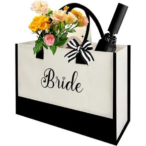 Bridal Shower Wedding Gifts for Bride - Engagement Gifts for Couples Brides Black and White Canvas Tote Bag for Women Utility Beach Bags Bachelorette Party Wedding Bridal Gift for Bride To Be in Saudi Arabia