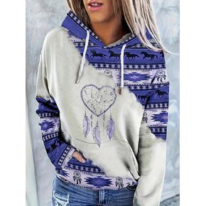 Women's Printed Hooded Cowgirl Rhombus Sweatshirt Western Ethnic Style Print Hoodie Pullover in Kuwait