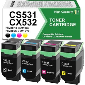 CS531 CX532 Toner Cartridge Compatible for Lexmark 75M10K0 75M10C0 75M10M0 75M10Y0 Toner Replacement for Lexmark CS531dw CX532adwe Printer(4-Pack,Black Cyan Magenta Yellow) in Kuwait