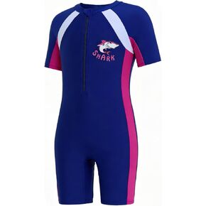 DivingBirds Kids Rash Guard Swimsuit,One Piece Short Sleeve Bathing Suit with Zip Sun Protection Swimwear for Boy Girl in Kuwait