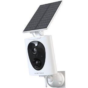 Virtavo Solarflask 2K Solar Security Cameras Wireless Outdoor ، عدسة ضوء النجوم ، الرؤية الليلية الملونة ، الكشف عن حركة PIR ، الصوت الذي يعمل بالبطاريات ، صوتي ثنائي الاتجاه ، مقاوم للطقس ، تخزين سحابة/SD ، WIFI 2.4 جيجا هرتز in Kuwait