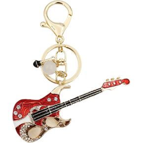 Elechobby Bass Guitar Keychain with Microphone Charm, Red and Gold Musical Instrument Key Ring in Kuwait