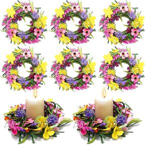 8 Pcs Spring Summer Artificial Flowered Wreaths Mini Wildflower Candle Rings Wreath for Kitchen Cabinet Swags Wreath Pillar Candle Holder for Wedding Home Door Tabletop Decoration in Kuwait