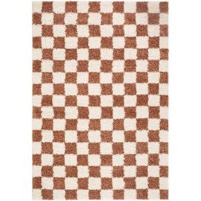 Hauteloom Chack Living Room, Bedroom Area Rug - Square Tile Checkered - Shaggy Plush Pile - Orange, White, Cream - 6'7" x 9' in Kuwait