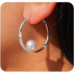 Gold Large Pearl Hoop Earrings for Women,Trendy Chunky Pearls Circle Geometric Dangle Earrings,Fashion Party Jewelry Gift Prom Outfit Accessories in Kuwait