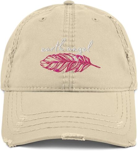 Earth Angel Pink Feather Distressed Dad Hat in Saudi Arabia