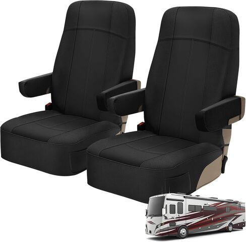 أغطية مقاعد RV متوافقة مع كراسي كابتن المنزل المتحرك، وأغطية مقاعد السائق والركاب المصنوعة من الجلد والنسيج النيوبرين، باللون الأسود بالكامل in Kuwait