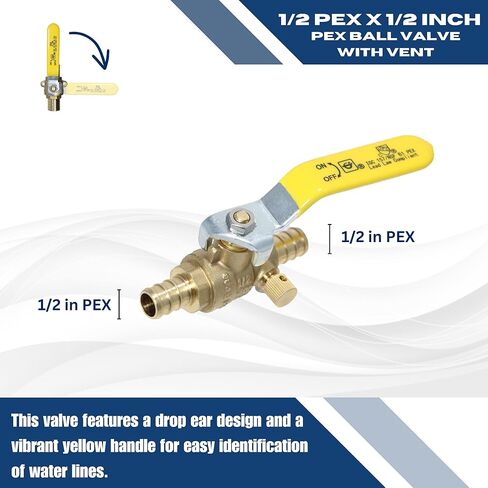 2 Pieces XFITTING 1/2'' Pex Ball Valve with Drain, Full Port Yellow Handle in Kuwait