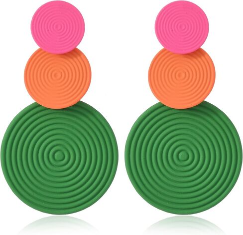 80s Neon Earrings for Women Round Disco Dangle Drop Earrings Lightweight Bohemia Statement Geometric Round Earrings Fashion Retro Jewelry Costume Party in Kuwait