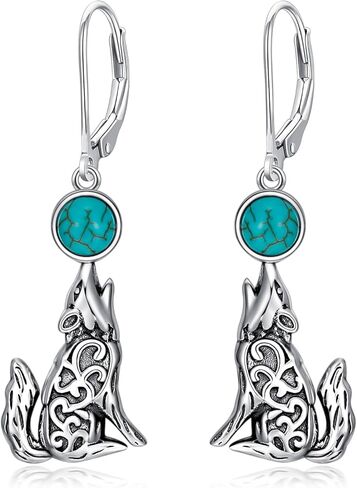Vintage Green Turquoise with Elephant/Fox/Horse/Dolphin Dangle Earrings 925 Sterling Silver Genuine Round Turquoise with Animal Leverback Earrings Anniversary Women Gifts in Saudi Arabia