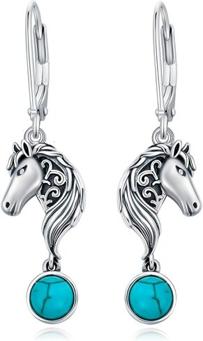 Vintage Green Turquoise with Elephant/Fox/Horse/Dolphin Dangle Earrings 925 Sterling Silver Genuine Round Turquoise with Animal Leverback Earrings Anniversary Women Gifts in Saudi Arabia