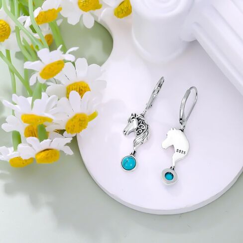 Vintage Green Turquoise with Elephant/Fox/Horse/Dolphin Dangle Earrings 925 Sterling Silver Genuine Round Turquoise with Animal Leverback Earrings Anniversary Women Gifts in Saudi Arabia