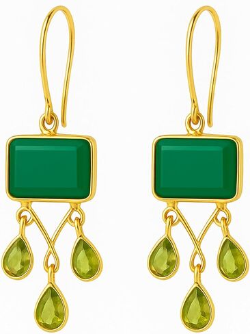 أقراط متدلية من الذهب العقيق الأخضر الزبرجد، بيريت العقيق الأسود، فضة إسترلينية عيار 925، مجوهرات مطلية بالذهب عيار 18 قيراط مصنوعة يدويًا، هدية أنيقة من الأحجار الكريمة الطبيعية للارتداء اليومي للنساء والفتيات in Kuwait