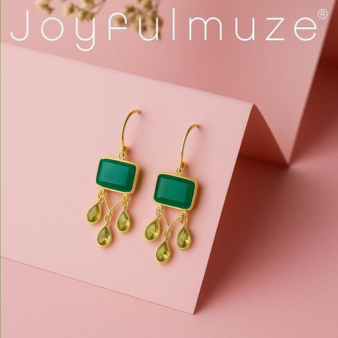 أقراط متدلية من الذهب العقيق الأخضر الزبرجد، بيريت العقيق الأسود، فضة إسترلينية عيار 925، مجوهرات مطلية بالذهب عيار 18 قيراط مصنوعة يدويًا، هدية أنيقة من الأحجار الكريمة الطبيعية للارتداء اليومي للنساء والفتيات in Kuwait