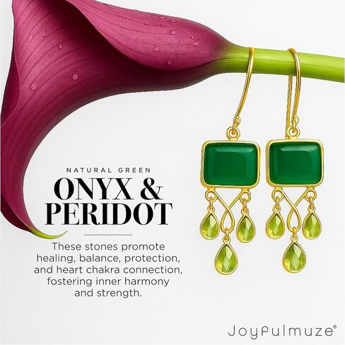 أقراط متدلية من الذهب العقيق الأخضر الزبرجد، بيريت العقيق الأسود، فضة إسترلينية عيار 925، مجوهرات مطلية بالذهب عيار 18 قيراط مصنوعة يدويًا، هدية أنيقة من الأحجار الكريمة الطبيعية للارتداء اليومي للنساء والفتيات in Kuwait