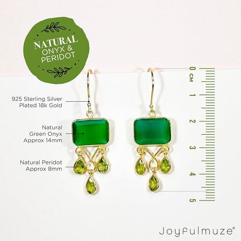 أقراط متدلية من الذهب العقيق الأخضر الزبرجد، بيريت العقيق الأسود، فضة إسترلينية عيار 925، مجوهرات مطلية بالذهب عيار 18 قيراط مصنوعة يدويًا، هدية أنيقة من الأحجار الكريمة الطبيعية للارتداء اليومي للنساء والفتيات in Kuwait