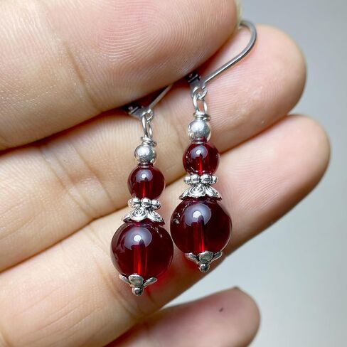 Natural Two Stone Beads Drop Earrings,Retro Silver Genuine Crystal Quartz Gemstone Boho Bohemian Beading Dangle Earrings Jewelry for Women in Kuwait