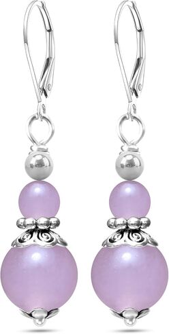 Natural Two Stone Beads Drop Earrings,Retro Silver Genuine Crystal Quartz Gemstone Boho Bohemian Beading Dangle Earrings Jewelry for Women in Kuwait
