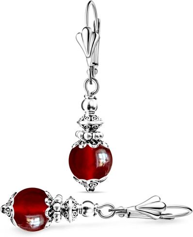 Natural Two Stone Beads Drop Earrings,Retro Silver Genuine Crystal Quartz Gemstone Boho Bohemian Beading Dangle Earrings Jewelry for Women in Kuwait