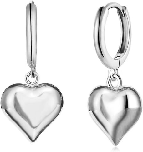 WangGao Stainless Steel Puffy Heart Earring Hearts Dangle Hoop Earring Puffed Hearts Drop Huggie Love Charm Hoops Earrings for Women in Kuwait