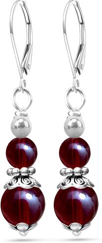 Natural Two Stone Beads Drop Earrings,Retro Silver Genuine Crystal Quartz Gemstone Boho Bohemian Beading Dangle Earrings Jewelry for Women in Kuwait