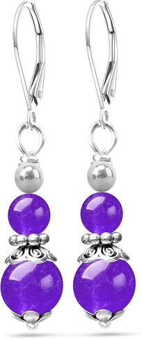 Natural Two Stone Beads Drop Earrings,Retro Silver Genuine Crystal Quartz Gemstone Boho Bohemian Beading Dangle Earrings Jewelry for Women in Kuwait