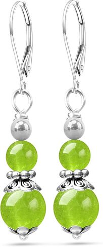 Natural Two Stone Beads Drop Earrings,Retro Silver Genuine Crystal Quartz Gemstone Boho Bohemian Beading Dangle Earrings Jewelry for Women in Kuwait
