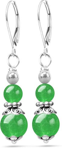 Natural Two Stone Beads Drop Earrings,Retro Silver Genuine Crystal Quartz Gemstone Boho Bohemian Beading Dangle Earrings Jewelry for Women in Kuwait
