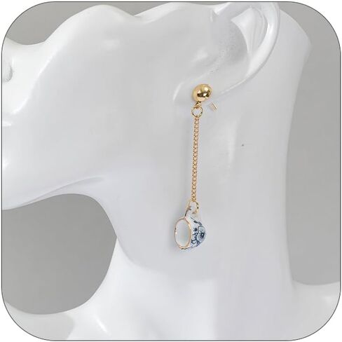 Blue White Porcelain Beaded Floral Teacup Fan Heart Pearl Pattern Drop Dangle Earrings For Women Statement Chinese Style Elegant Hook Huggie in Kuwait