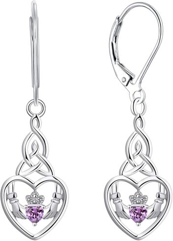 JO WISDOM Women Earrings,925 Sterling Silver Irish Celtic Claddagh Love Heart Drop & Dangle Leverback Earrings with 5A Cubic Zirconia in Saudi Arabia