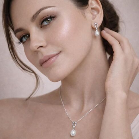 THE PEARL SOURCE Genuine Freshwater Cultured Pearl & Cubic Zirconia Delia Earrings & Pendant Set for Women in Saudi Arabia