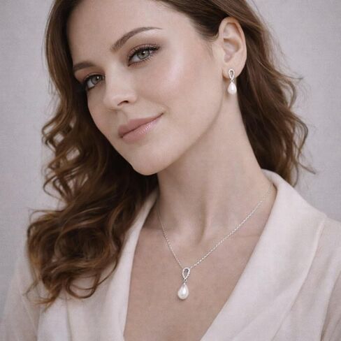 THE PEARL SOURCE Genuine Freshwater Cultured Pearl & Cubic Zirconia Delia Earrings & Pendant Set for Women in Saudi Arabia