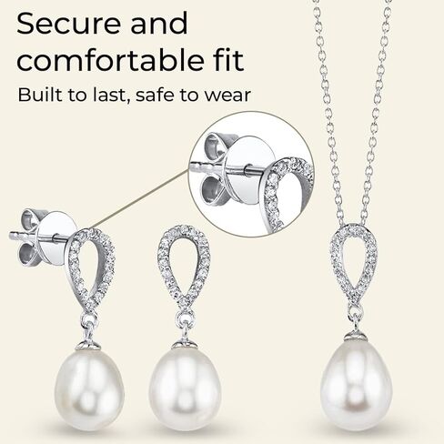 THE PEARL SOURCE Genuine Freshwater Cultured Pearl & Cubic Zirconia Delia Earrings & Pendant Set for Women in Saudi Arabia