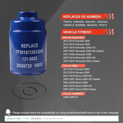 مجموعات فلتر الوقود مع سدادات متوافقة مع دوراماكس 6.6 لتر، تناسب 2001-2016 Chevy Silverado/GMC Sierra 2500HD، 2007-2016 3500HD، 2012-2016 Express/Savana 2500 3500، يستبدل TP3018 (19431541) in Kuwait