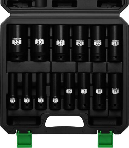 طقم مقابس الصدمات للمحرك العميق 14 قطعة مقاس 1/2 بوصة، 6 نقاط، متري (10 مم - 32 مم)، فولاذ CR-MO، مع حقيبة تخزين in Kuwait