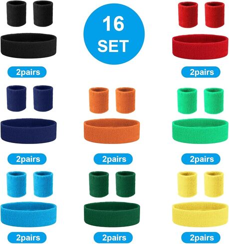 مجموعة 48 قطعة من عصابات الرأس النيون في الثمانينيات، تتضمن 16 عصابة رأس رياضية و32 سوار معصم للعرق للنساء والرجال أزياء الحفلات التنكرية المتوهجة in Kuwait